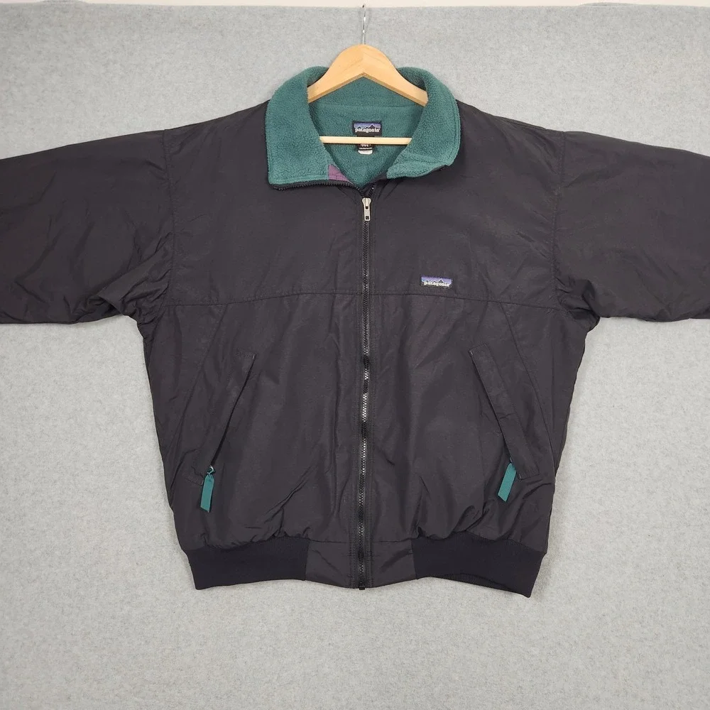 Vintage Patagonia Shelled Synchilla Large Black Bomber Jacket Fleece 90s 95 USA